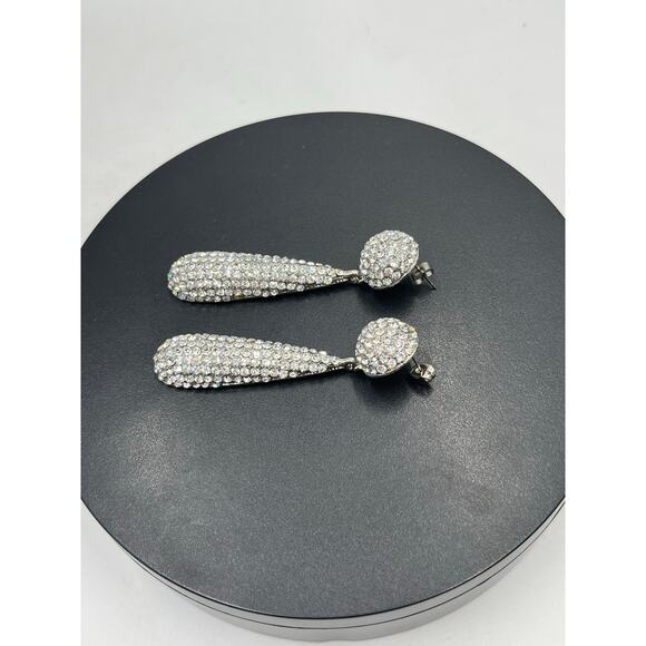 Kenneth Jay Lane KJL Kenneth Lane Pavé Silvertone Teardrop Long Dangle Earrings - Picture 9 of 14